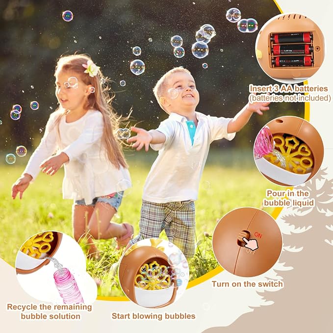 JONEG Bubble Machine Toys for Kids 3-8 Years Old - Bubble Blower Maker with Solutions, Outdoor Toy, Birthday Gift for 3 4 5 6 7 8 Year Old Girls Boys Toddlers (Deer-Brown)