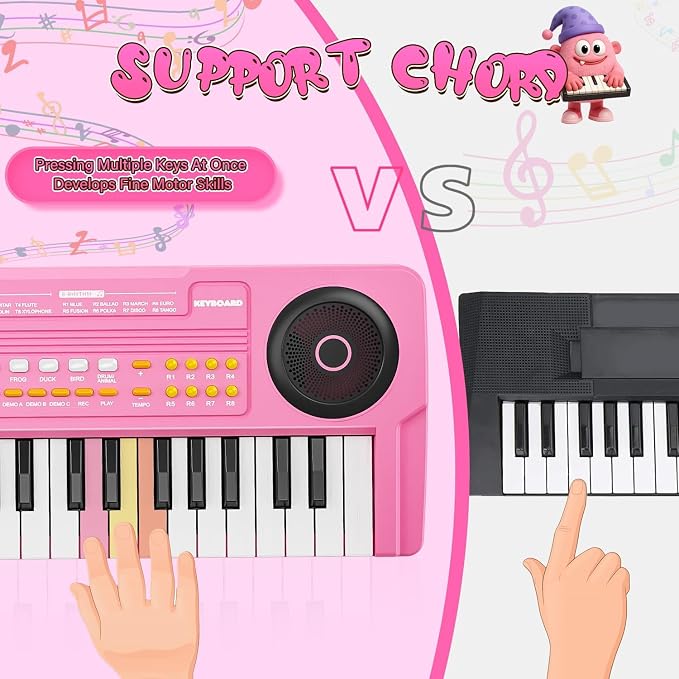 Upgraded Kids Piano Keyboard – 37 Keys Toddler Keyboard with Microphone Learning Instrument Musical Toys for 3 4 5 6 Boys Girls Birthday Gift, Pink