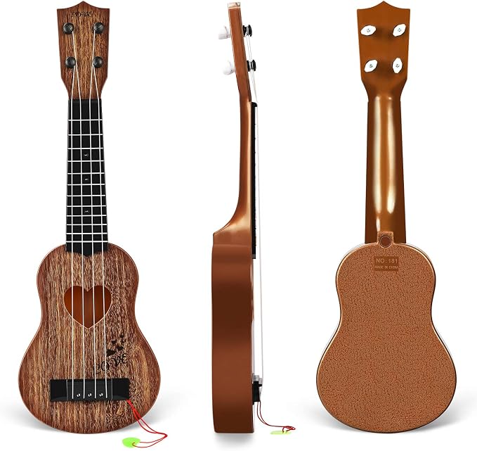 YEZI Classical Ukulele for Kids, Mini Toddler Guitar Toy with Pick, Educational Musical Instrument for Preschool Boys Girls, Early Learning Music Toy for Ages 3 4 5 6+ Years Old, Maroon