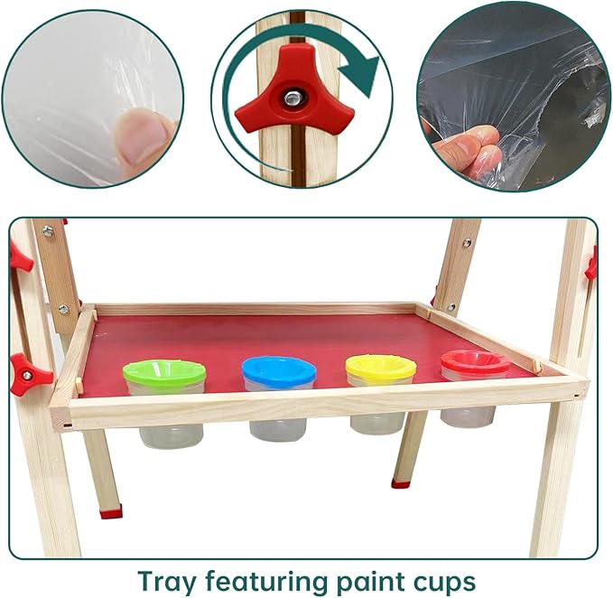 Double-Sided Chalk & White Board Magnetic Art Easel for Kids, Adjustable Height Wooden Easel with Alphabet Numbers, Paper Roll, Educational Toys for Toddlers