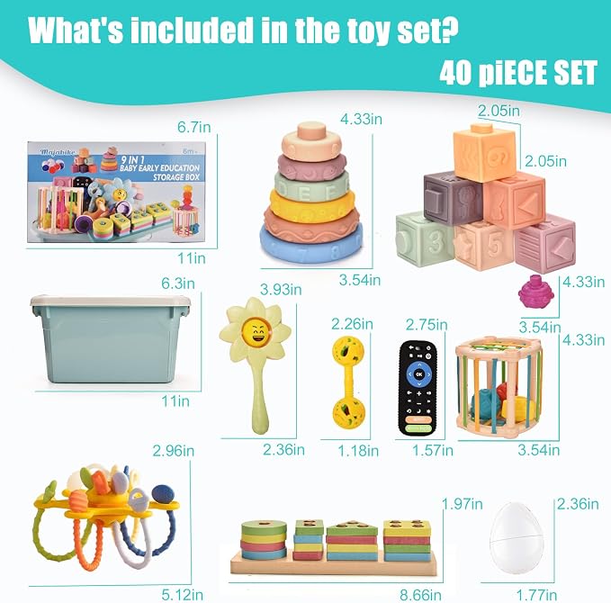 Baby Toys 6 to 12 Months 9 in 1 Montessori Teething Toys Sorting Sensory Educational Learning Gift for Toddlers Aged 1-3