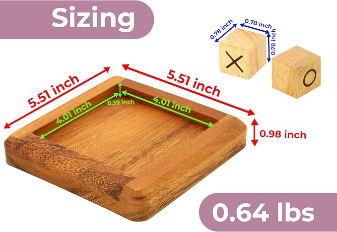 BSIRI Pushing Me Wooden Tic Tac Toe Game- Tabletop Board Games for Farmhouse Decor, Coffee Table Decor, Unique Gifts Fun Gifts for Adults. Perfect for Game Night,Family Games (5 Inch)