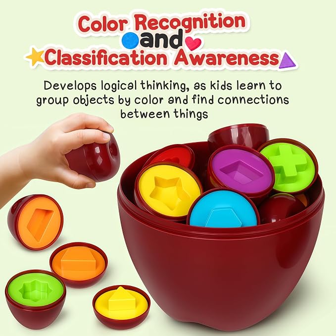 Apple Toys,Montessori Geometric Shape Sorter Toys for Toddlers 1-3,Early Educational Learning Color Sorting & Fine Motor Matching Games,Easter Basket Stuffers Gifts for Preschool Boys Girls