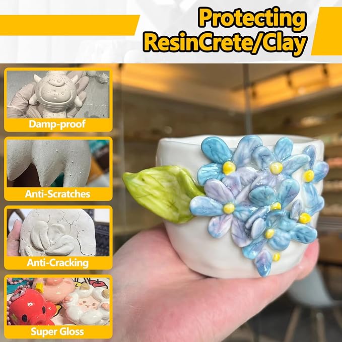 Air Dry Clay Glaze, 502ml Clay Varnish for Air Dry Clay/Polymer Clay Sealer, ResinCrete, Varnish for Pottery&Acrylic Paint, Waterproof & Stain Resistant, Design for Air Dry Clay Pottery (Gloss,17OZ)