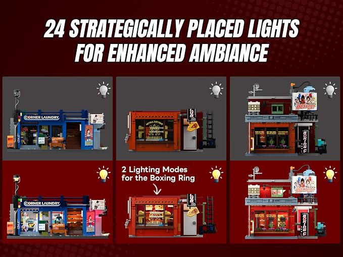Lumibricks Street Fusion Boxing Club Lighting Building Bricks Set - City Town Modular Playset Collection Display kit with Minifigures 3036 Pcs for Adults & Teens & Life Enthusiasts