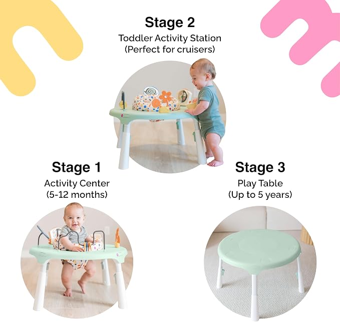 ORIBEL PortaPlay 3-in-1 Activity Center - Convertible Baby Activity Center | Patented Bouncy Seat with Stable Foot Support | 5 Months+ | Portable Infant Activity Table | Enchanted Garden