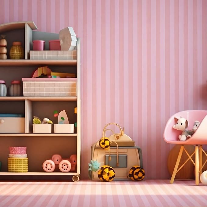 Flutesan 12 Pcs Miniature Dollhouse Wallpaper and Flooring Peel and Stick Mini DIY Self Adhesive Dollhouse Accessories 8.27 x 11.69 Inch (Pink Stripes)