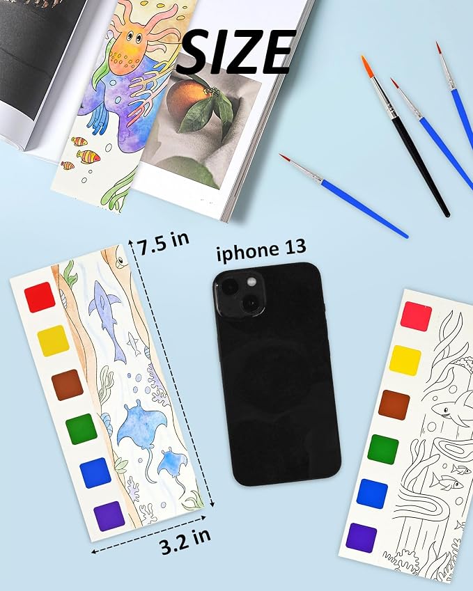 Vileafy 20 Under The Sea Party Favors for Kids Ages 4-8, DIY Pocket Watercolor Painting Bookmarks -Paint with Water Mini Coloring Book for Kids Airplane Travel Essentials (Sea Animals)