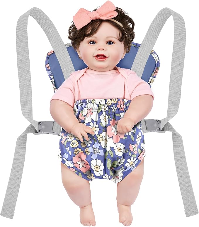 GAGAKU Doll Carrier, Reborn Baby Doll Accessories, Dolls Carrier Pretend & Role Play Toy for Toddlers Kids Ages 3+ Years Old - Blue Flowers