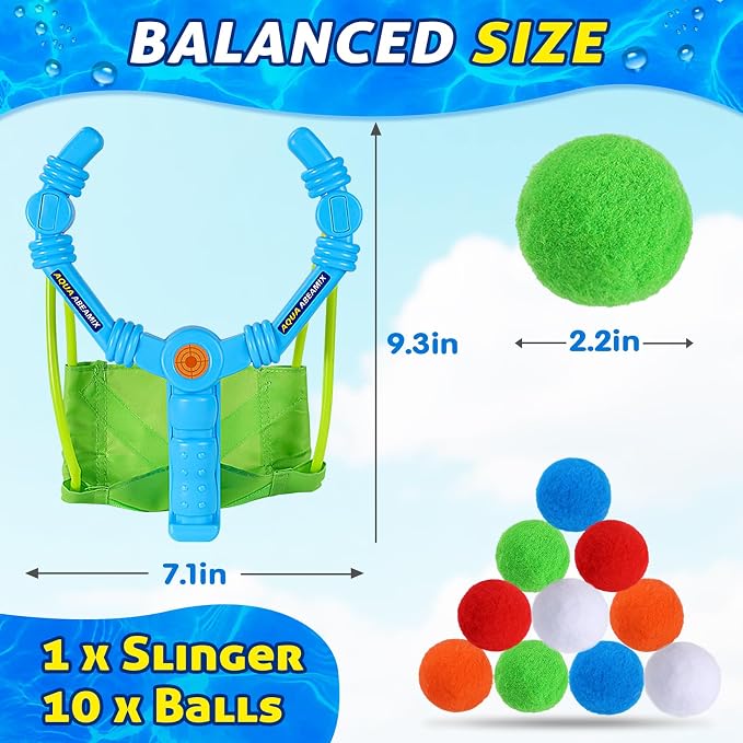 Reusable Water Balloons Set for Kids, Slingshot with 10 Soft Balls, Outdoor Indoor Toys for Backyard Pool Beach Summer Water Fight Play Games for Boys Girls Adult
