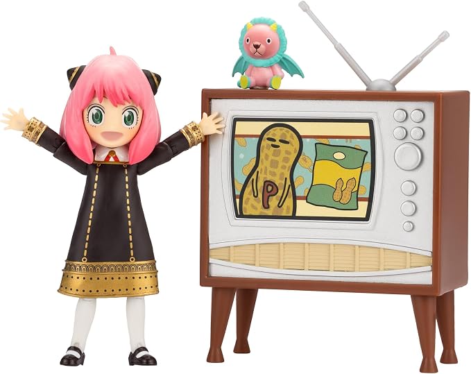Total Anime Anya Forger - 6.5-Inch Scale Figure with Swappable Faceplates, Alternate Hands, Teddy Bear, and TV Set