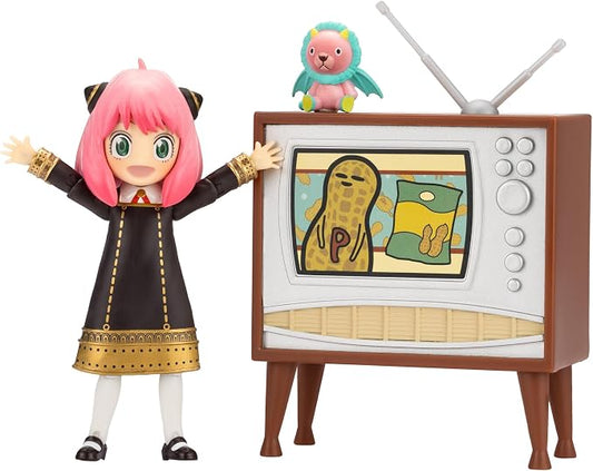 Total Anime Anya Forger - 6.5-Inch Scale Figure with Swappable Faceplates, Alternate Hands, Teddy Bear, and TV Set