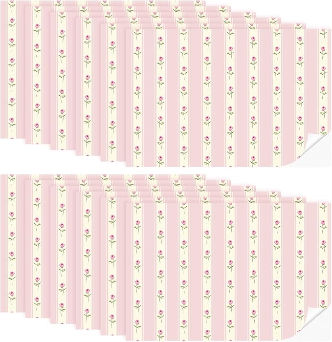 Flutesan 12 Pcs Miniature Dollhouse Wallpaper and Flooring Peel and Stick Mini DIY Self Adhesive Dollhouse Accessories 8.27 x 11.69 Inch (Pink Flower)