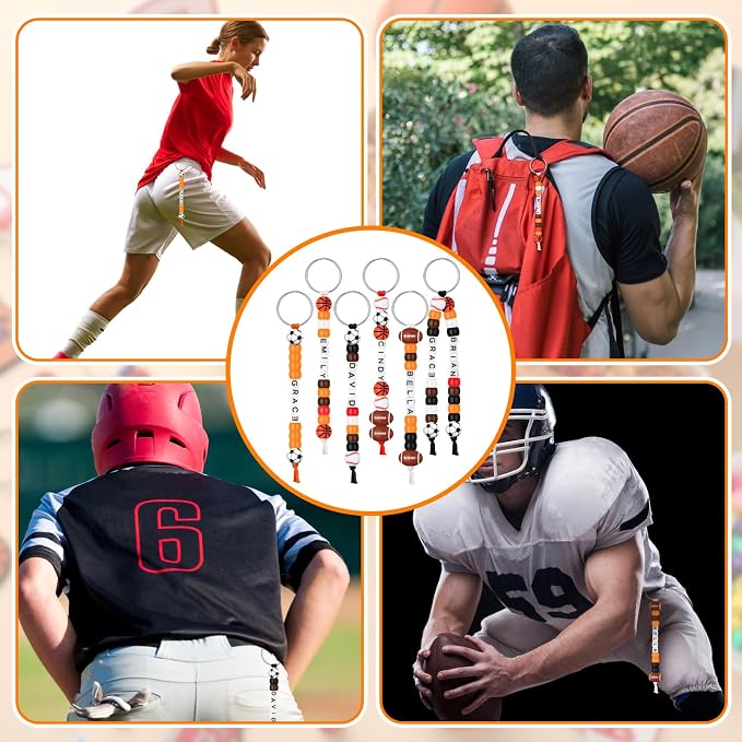 Landical 564 Pcs Sports Keychain Making Kit DIY Baseball Basketball Football Soccer Bead Keychain Craft Adjustable Letter Bead Sport Party Favor Gift Backpack Accessories Holiday Decor(Retro Color)