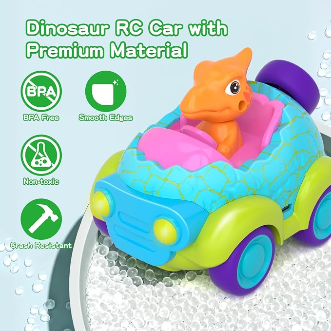 Remote Control Car for Toddlers, Dinosaur Toys for Ages 2-4 | Built-in Light & Music, Rechargeable RC Car Birthday Gifts for 2 3 4 Year Old Boys Girls