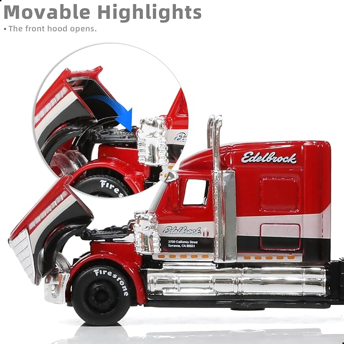 Semi Truck Toy with Trailer, 1/64 Scale Alloy Metal Diecast Heavy Semi Truck Trailer Head Toy Model, International Lonestar Diecast Tow Traktor Gift for Boy Adult Model Car Collector -Red