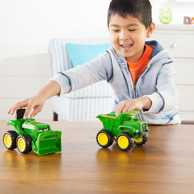 TOMY John Deere Vehicle Set - Includes Dump Truck and Tractor Toy with Loader for Sandbox - Kids Outdoor and Construction Toys - 6 Inches - 2 Count- Ages 18 Months and Up