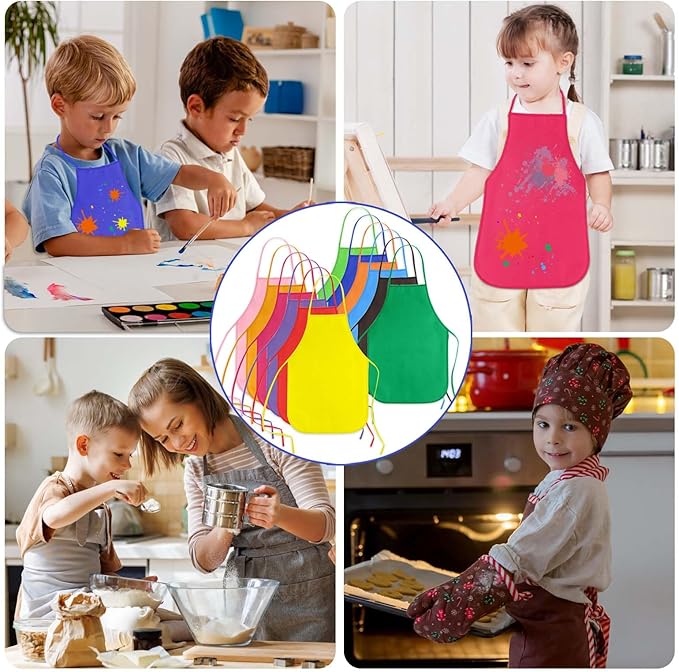 KUUQA 16/24/30/36/40Pcs Kids Apron Painting Aprons for Kids, Kids Paint Apron Art Smock for Classroom Painting Party Supplies