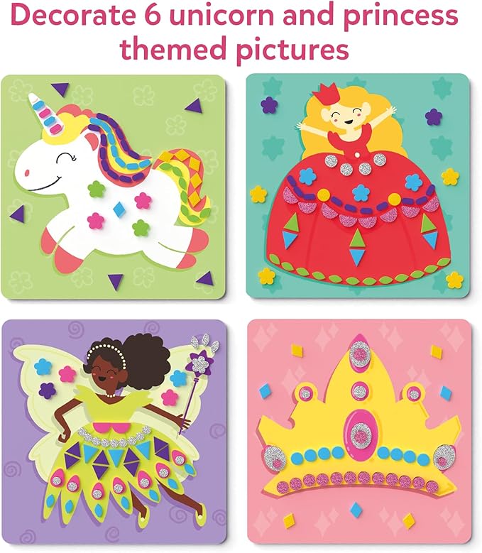 Skillmatics Foam Sticker Art Activity - Unicorns & Princesses, Mess-Free Fun for Kids, 800+ 3D Foam Stickers, DIY Felt Craft Kits, Gifts for Girls & Boys Ages 3, 4, 5, 6, 7