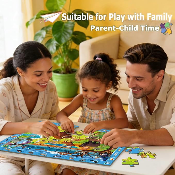 100 Piece Puzzles for Kids Ages 4-6 8-10, Safe Educational Jigsaw Puzzles Wildlife, Jungle, Fantasy & City Life, Fun Learning Toys Gifts for Boys Girls 4-Pack