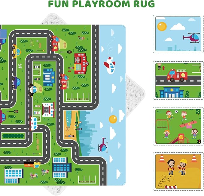 Kids Car Playmat, Kids Rug for Playroom Car Mat Town City Road Traffic Rugs, Play Mat for Floor, Extra Large Boys Kid Car Track Play Rug (Style ONE, 59X 39.4 INCH)