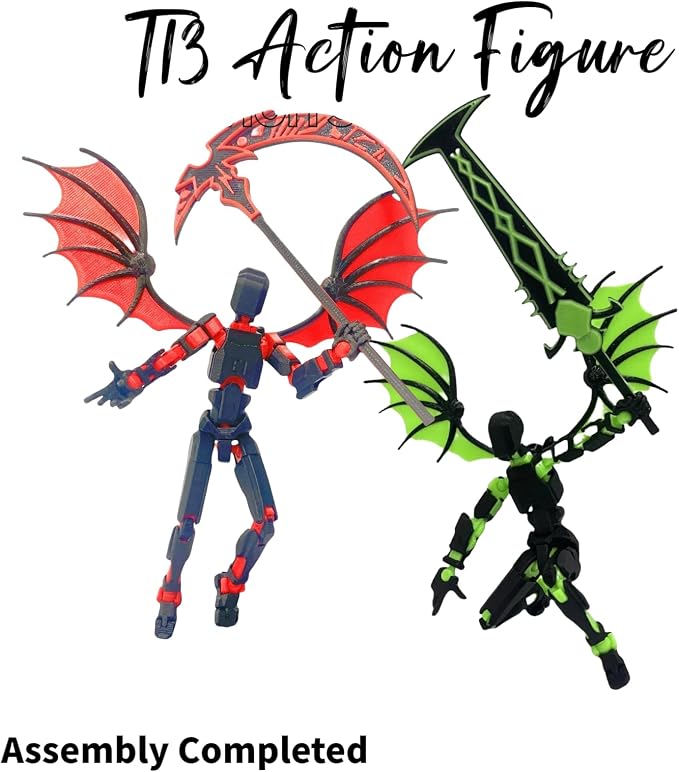 SENROELECTRONAGE Titan 13 Action Figures,(2Pack) Assembly Completed Dummy 13 Action Figures, Lucky T13 Action Figure, T13 Action Figure 3D Printed Multi-Jointed Movable, Green and Red Sickle