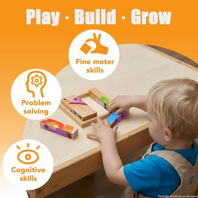 4 in 1 Montessori Wooden Puzzle Toy for Toddlers Ages 2 and Up – Educational Toys for Kids, Toddler Puzzle Toy for Early Learning & Fine Motor Development-Animal