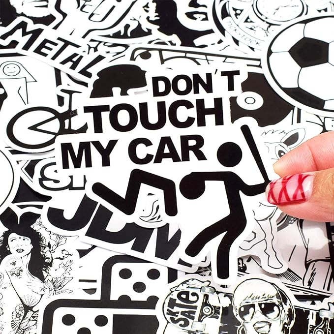 QTL Black and White Stickers for Adults, Funny Vinyl Stickers for Laptop, Skateboard, Bumper, Car Decals, Waterproof Pack, 100PCS