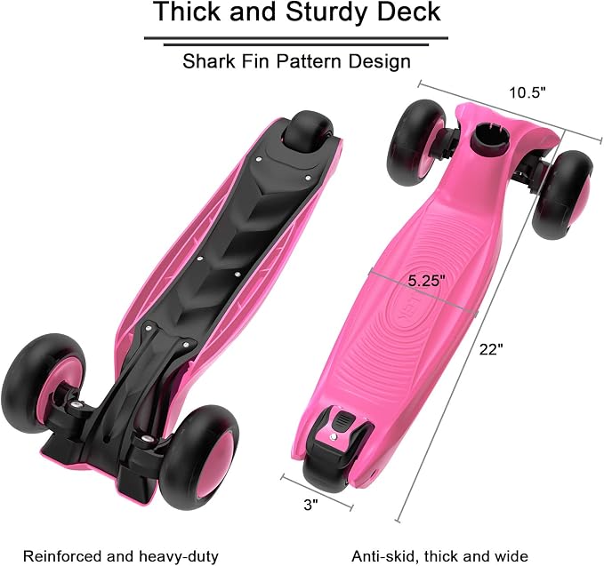 Allek Kick Scooter B03, Lean 'N Glide 3-Wheeled Push Scooter with Extra Wide PU Light-Up Wheels, Any Height Adjustable Handlebar and Strong Thick Deck for Children from 3-12yrs (Rose Pink)
