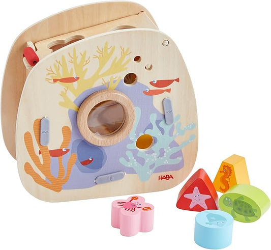 HABA Underwater World Wooden Toys Shape Sorter: Montessori Toys for 2 Year Old, Sensory Sorting Box with Sea Creature Blocks for Toddlers 18 Months+