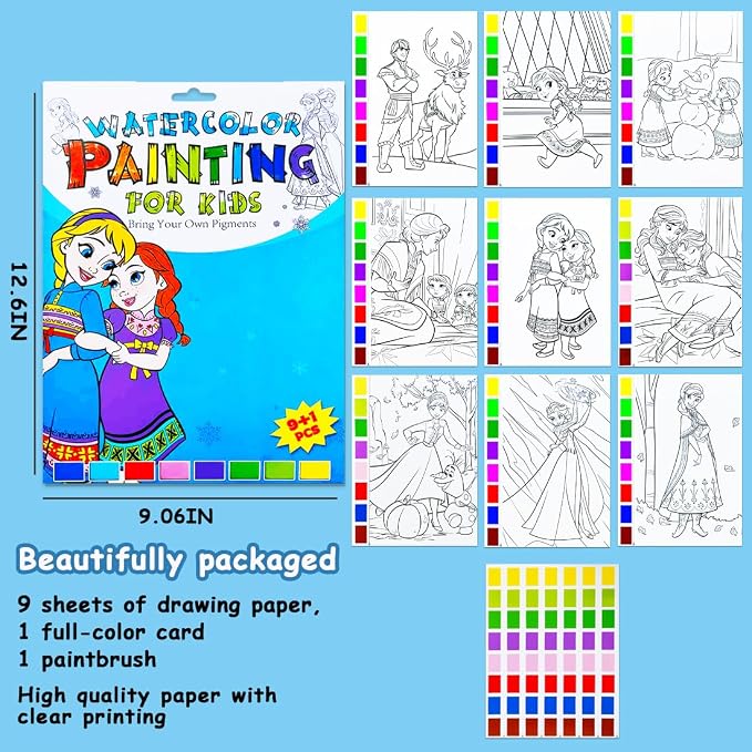 Watercolor Coloring Book for Kids, Paint with Water- Magic Paint Set Water Painting Book for Toddlers- Arts and Crafts Kit for Girls Boys Travel Activities -Stocking Stuffers for Kids