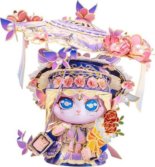 MU 3D Metal Puzzles for Adult Flower Lady Cat Figures Model Kitty Assembling, Metal Models Kits Miniature Building, Hobby Birthday New Year Gifts Home Desk Decor Collectibles