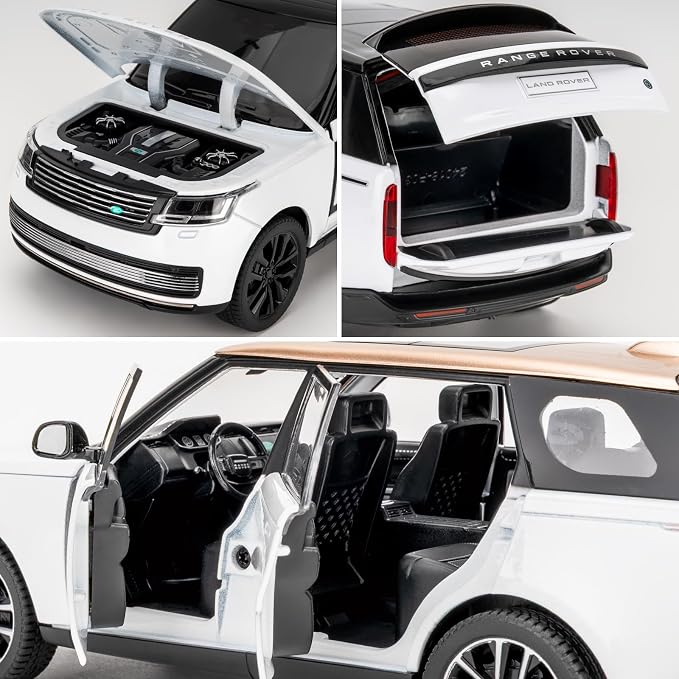 TGRCM-CZ 1:24 Range Rover Die-cast Model Vehicle with Sound & Light, Off-Road Vehicle with Pull Back Function & Openable Doors - Realistic Details for Collectors & Gifts Black-White
