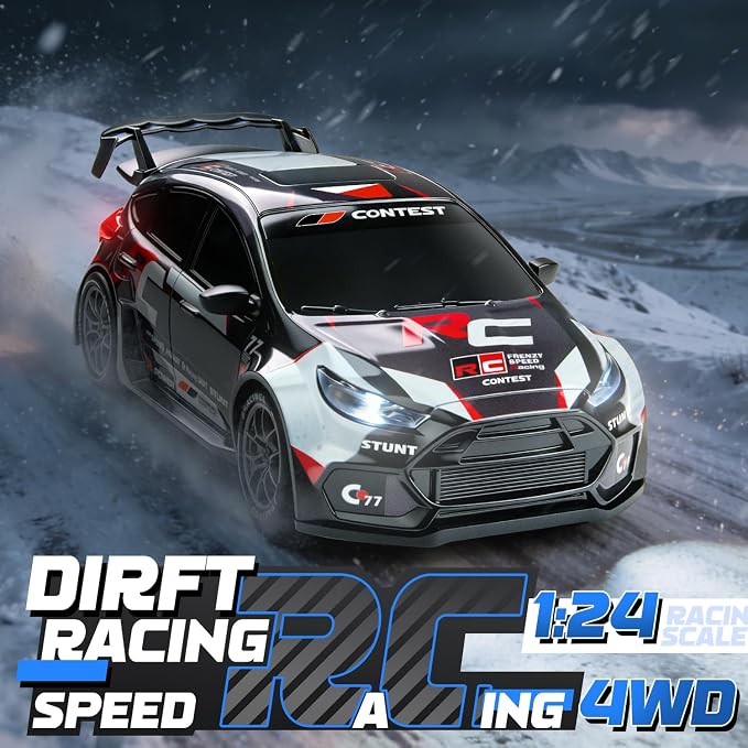 RC Drift Car, 1/24 Remote Control Drift Car for Adults Kids, 20KM/H 4WD Low/High Speed RC Cars with LED Lights, Extra Racing Tires, Vehicle for Boys Girls Beginners Indoors Outdoors Purple