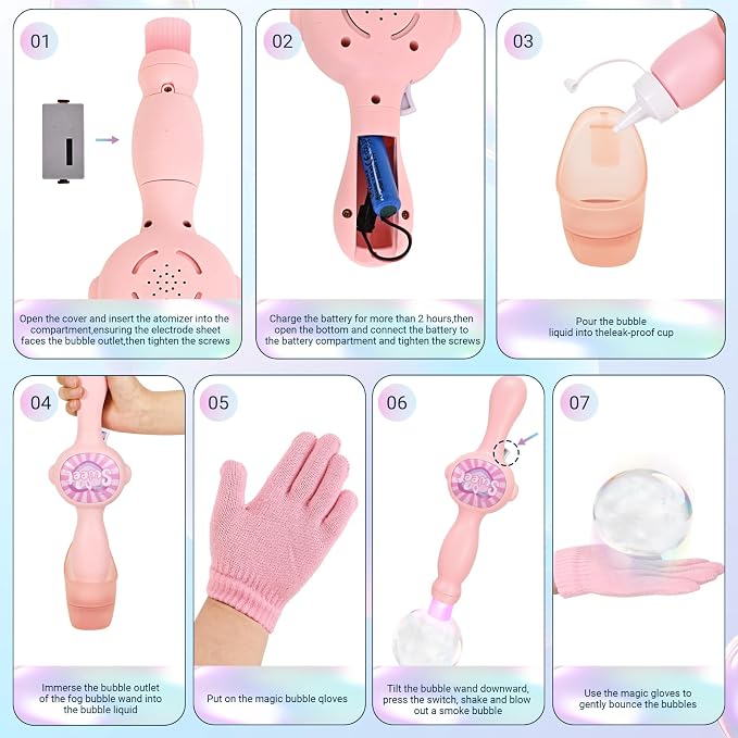 Fog Bubble Wand, Elastic Fog Bubble Machine for Kids, Pink | Creates fog-filled elastic bubbles for parent-child play, outdoor fun and simple science-style interaction.