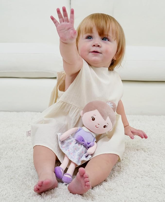 GAGAKU Soft Plush Baby Doll for Girls, Purple Skirt, 12" | My First Baby Doll Gift, Machine Washable, Rag Doll Toy, For Toddlers & Infants
