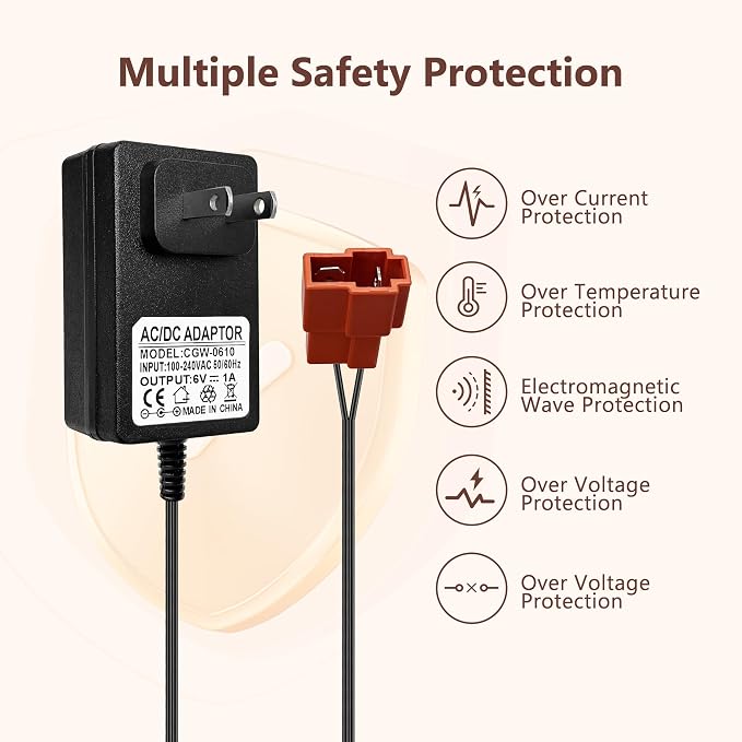 6 Volt Battery Charger for Kids Electric Car, Compatible with Minnie Mouse, BMX X6, Wal-Mart, Moto ATV Quad Car for Kid, Replacement Parts for Ride on Toys Kid TRAX Charger with Red Square Plug