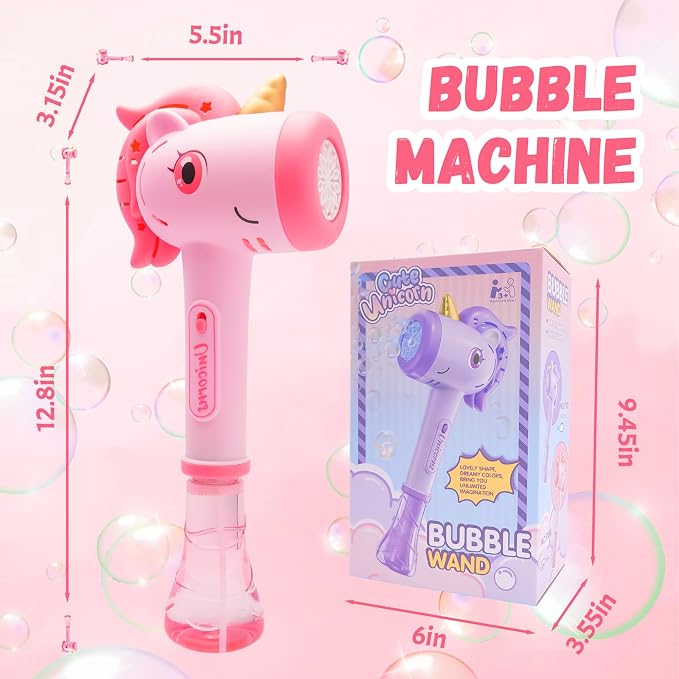 Unicorn Automatic Bubble Wand,Fully Automatic Bubble Machine Wand Toy,Suitable for 3-8 Years Old Toddler Outdoor Play,Cute Summer Toy, Perfect Easter, for Little Girls and Boys (Pink)