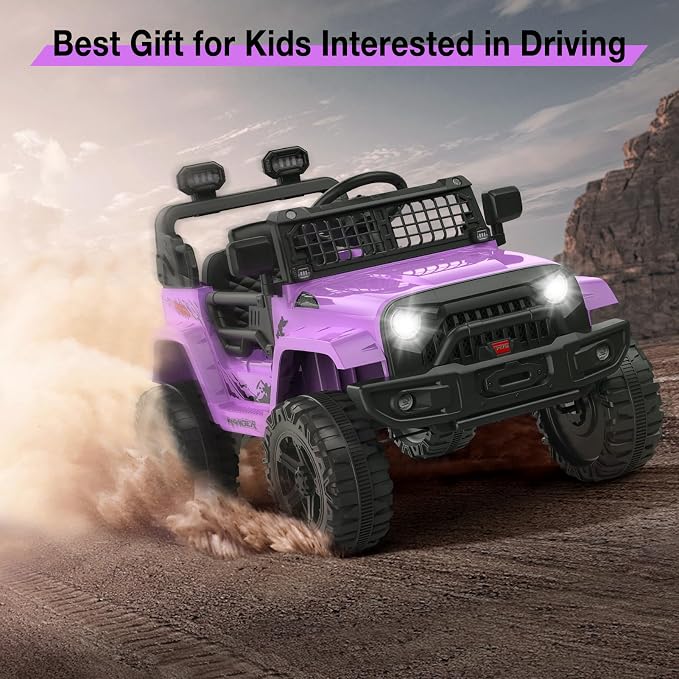 GarveeLife 12V Kids Electric Ride On Truck Car w/Parent Remote Control, Spring Suspension, LED Lights & AUX Port | Outdoor Ride Toy for Boys Girls
