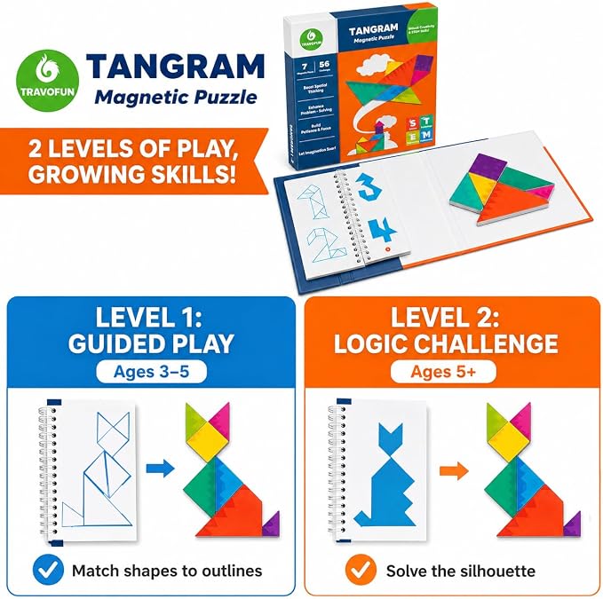 Travel Games Tangrams, Magnetic Travel Games for Road Trips Kids Board Game Educational Toys Kids Game for 3+