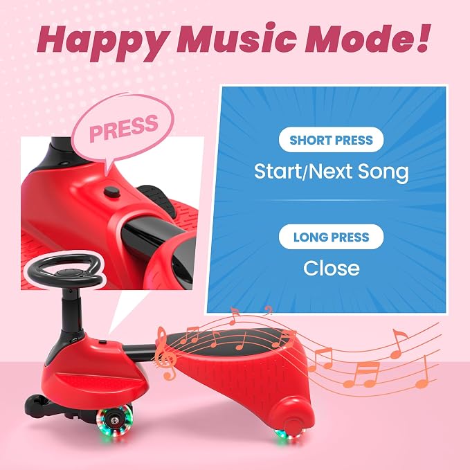 6V Electric Wiggle Car for Kids, 2-in-1 Ride On Swing Toy with Pedal, Adjustable Seat, 360° Steering, LED Flashing Wheels & Built-in Music, Anti-Rollover Ride-on Toy for Toddlers Ages 3+ Black