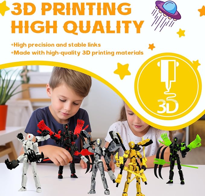 T13 Assembly Completed Action Figure Set, Multi-Jointed Movable 3D Printed Robot Toy, Cool Desktop Decoration Collectible Gift for Game Lovers (Blue and Pink)