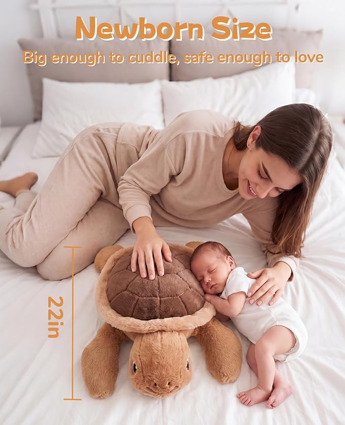gnomantic Turtle Weighted Stuffed Animals - 22 Inch 4.5 Pounds Weighted Plushies Sea Turtle Stuffed Animal - Big Tortoise Plush - Cute Plush Toys Gifts for Kids & Adults (Brown)