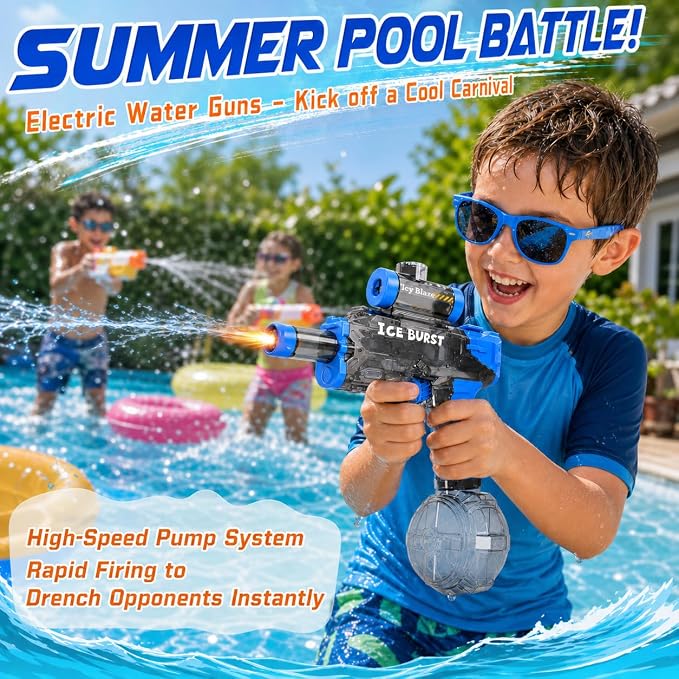 2 Pack Electric Water Gun, Squirt Blaster Automatic Toy for Kids Adults, 340cc Large Capacity, 26-32ft Long Range, Rechargeable Battery, Auto-Sync LED Lights, Summer Outdoor for Pool, Beach Backyard