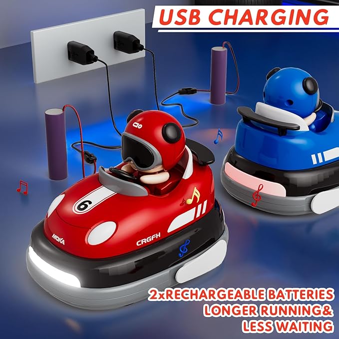 2-Player Battle 2-5 rc Car Toddler Boys Independence Day | Cartoon Remote Control Bumper Cars with Light & Sound – Racing Set (Drift + Collision Modes) | 360° Spinning | Rechargeable Kids’ Race Cars