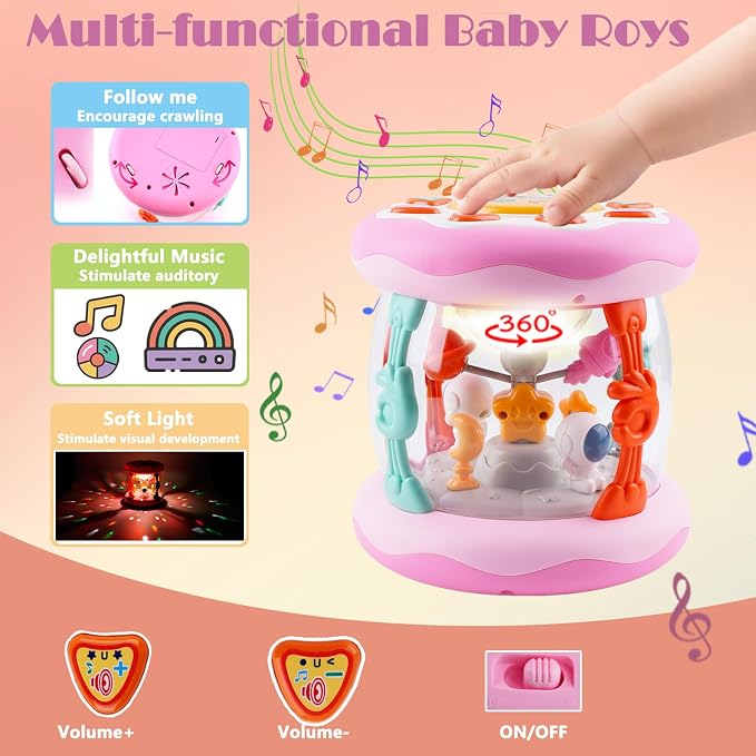 Baby Girl Toys 0-6 Months, Babies Outer Space Projector Rotating Musical Light Up Tummy Time Toy 6-12 Months, Crawling Learning Infant Toy for Toddlers 1 2 3 Years Old Newborn Birthday Gifts