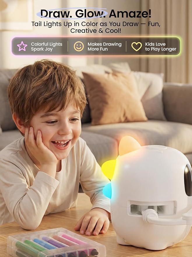 Grownsy Smart Drawing Robot for Kids, Light & Voice Guidance Education Toy with Scan, Doodle Bot with 150 Word Cards & 12 Color Pens, Montessori Painting Learning Toys for Kids Ages 3–8, Birthday Gift