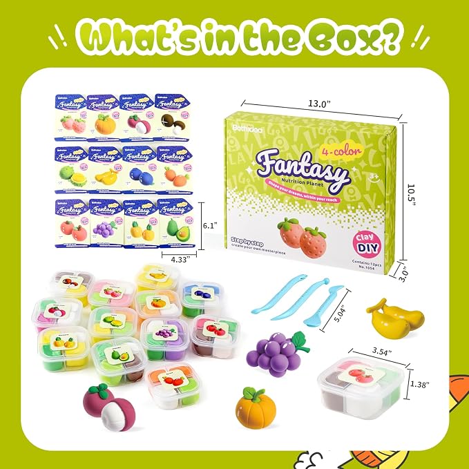 Both idea Air Dry Clay Kit, Food Theme | 12 Packs, Non-Toxic Kids Gift | School & Party: Perfect for classroom art activities, birthday party favors, creative family DIY, and holiday celebrations.