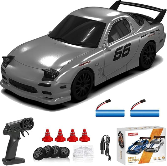 1:24 Scale RC Drift Car 4WD 2.4GHz 30KM/H High Speed Racing Sport Toy Car with LED Lights Racing and Drift Wheels Suitable for Beginners (8608-Grey)
