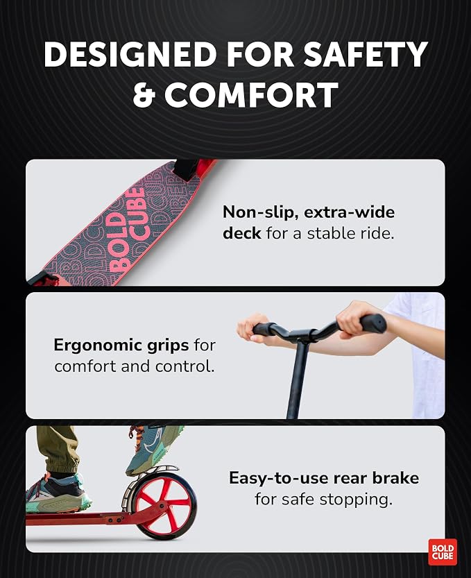 BOLDCUBE Big 2 Wheeler | Scooter for Kids & Teens Ages 7+ Years | Play & Commute | Front Suspension Fit with 200MM Wheels | Height Adjustable 86 to 111 cm